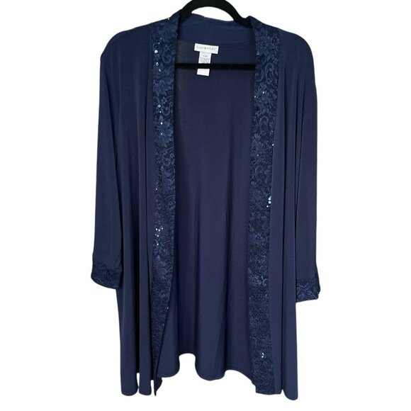Catherines Sweaters - Catherines Womens Liquid Knit Open Cardigan Sz 24W Navy Blue Sequin Mature Event